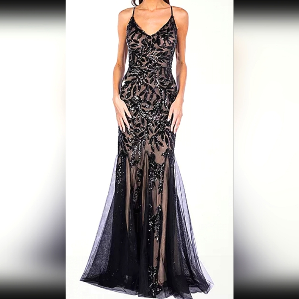 B. Smart Backless Spaghetti Strap Sequin Bodycon … - image 1